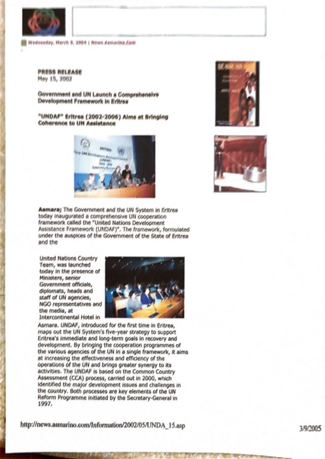 UNDAF Eritrea press release, May 2002